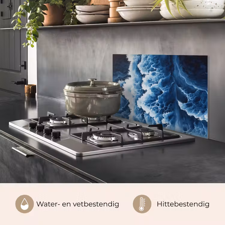 Spatscherm keuken - Golven - Blauw - Schuim — 2