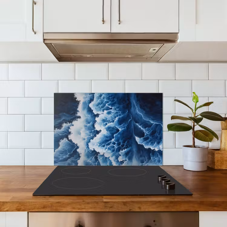 Spatscherm keuken - Golven - Blauw - Schuim — 3