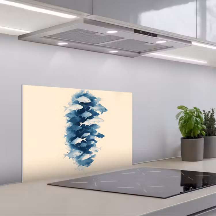 Spatscherm keuken - Vissen - Minimalistisch - Blauw — 1