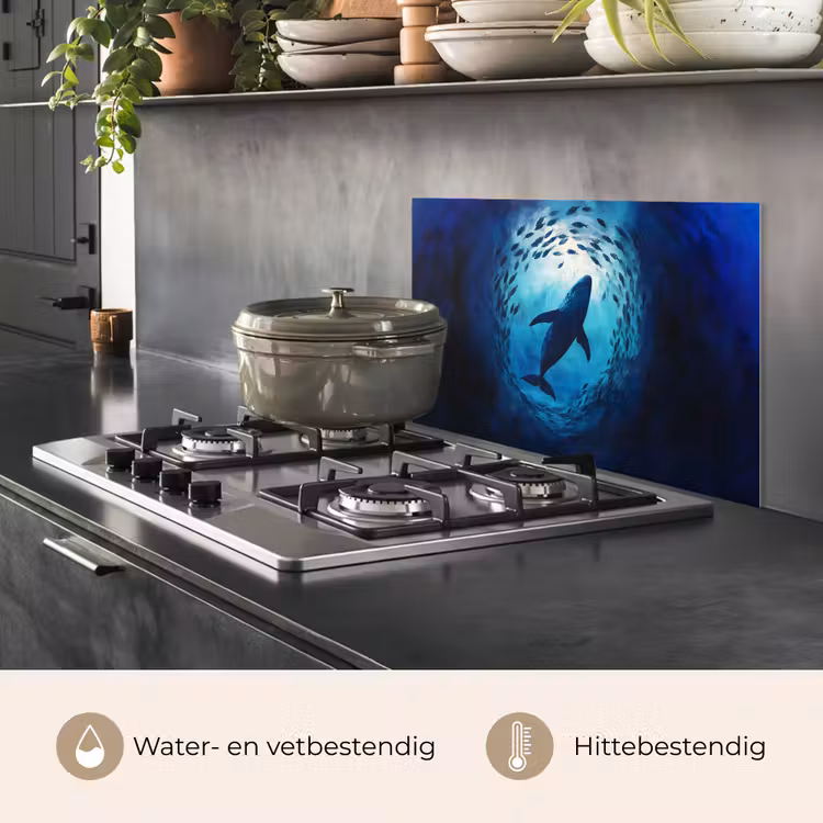 Spatscherm keuken - Walvis - Vissen - Donkerblauw — 2