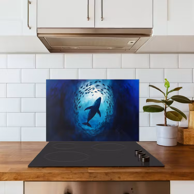 Spatscherm keuken - Walvis - Vissen - Donkerblauw — 3