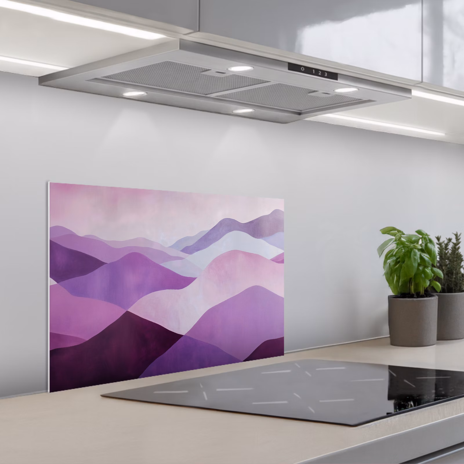 Spatscherm keuken - Abstract - Heuvels - Landschap - Paars — 1