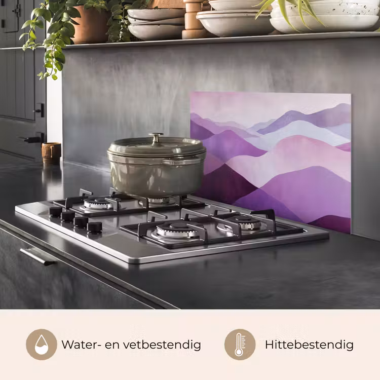 Spatscherm keuken - Abstract - Heuvels - Landschap - Paars — 2