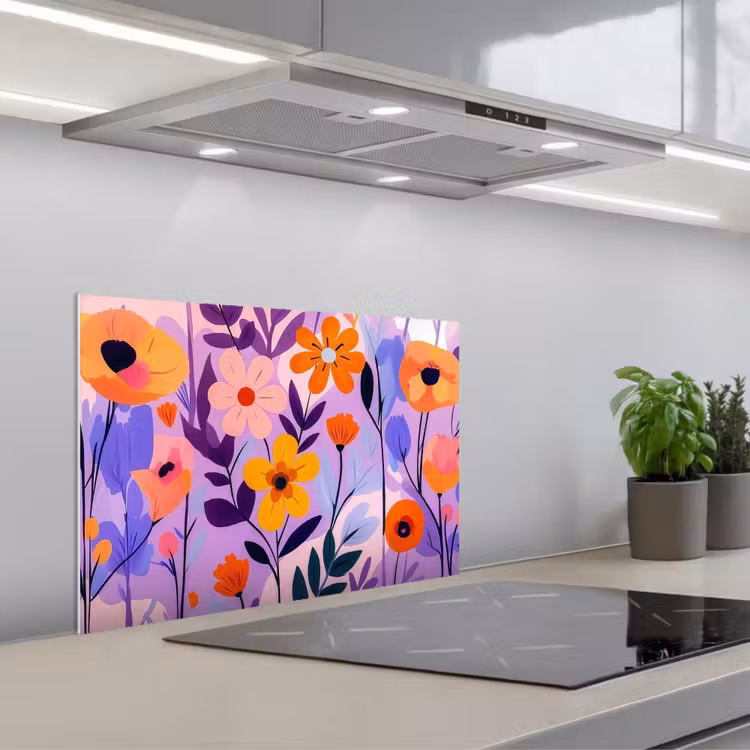 Spatscherm keuken - Bloemen - Kleurrijk - Bladeren — 1