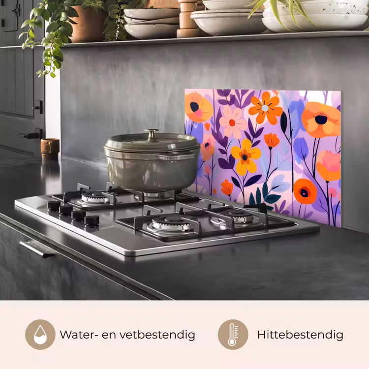 Spatscherm keuken - Bloemen - Kleurrijk - Bladeren — 2
