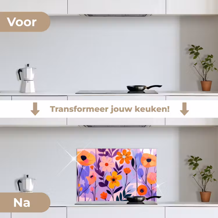 Spatscherm keuken - Bloemen - Kleurrijk - Bladeren — 7