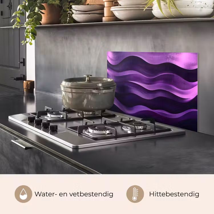 Spatscherm keuken - Golven - Abstract - Paars — 2