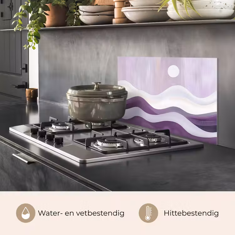 Spatscherm keuken - Golven - Heuvels - Abstract - Paars — 2