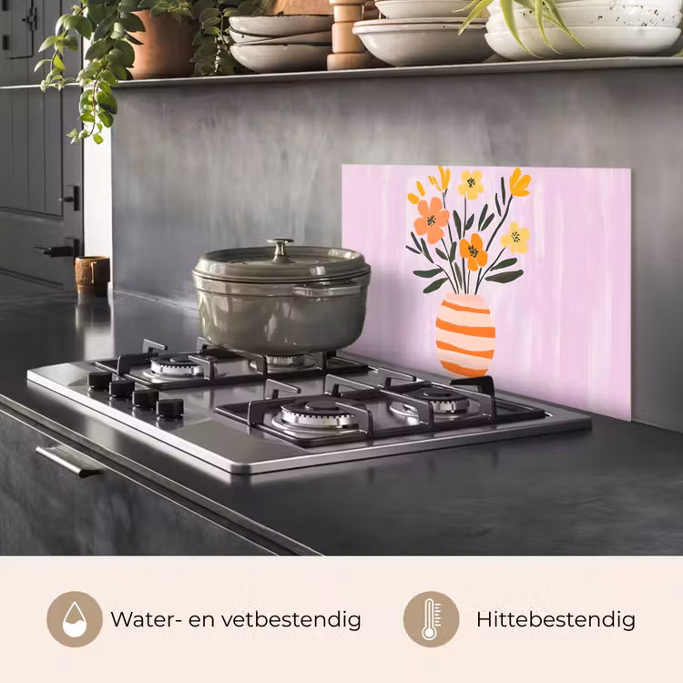 Spatscherm keuken - Vaas - Gestreept - Bloemen - Oranje — 2
