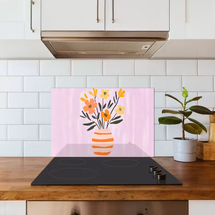 Spatscherm keuken - Vaas - Gestreept - Bloemen - Oranje — 3