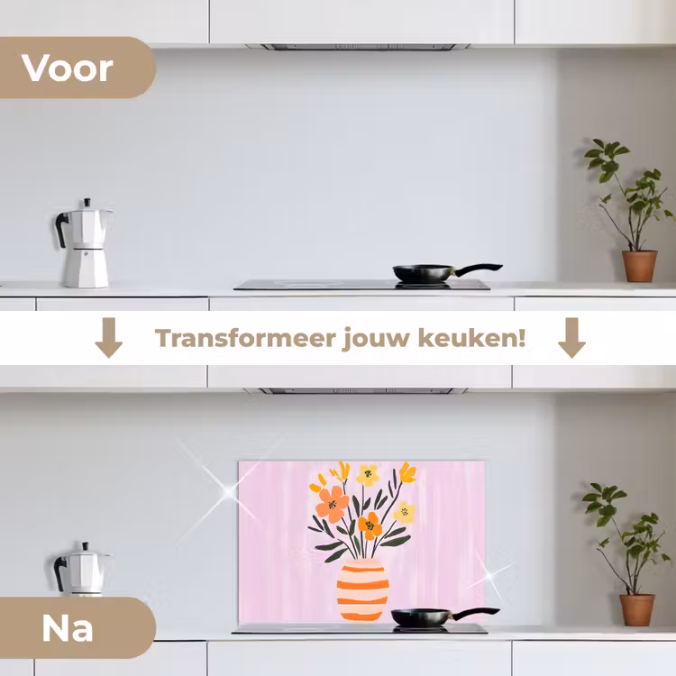 Spatscherm keuken - Vaas - Gestreept - Bloemen - Oranje — 7
