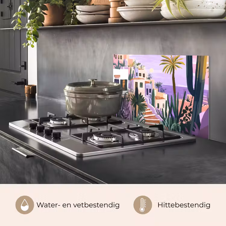 Spatscherm keuken - Huizen - Minimalistisch - Palmbomen - Kust — 2