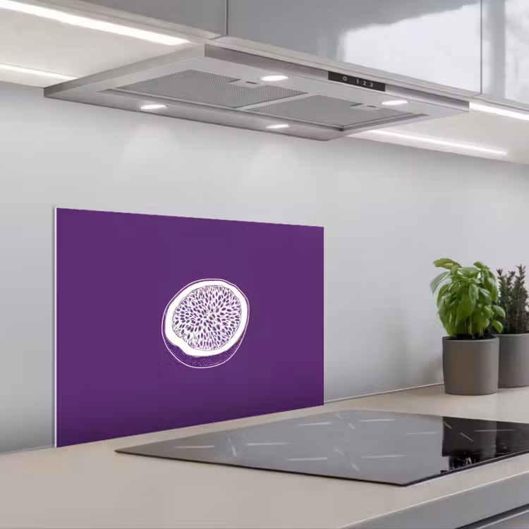 Spatscherm keuken - Passievrucht - Zaadjes - Paars - Minimalistisch — 1