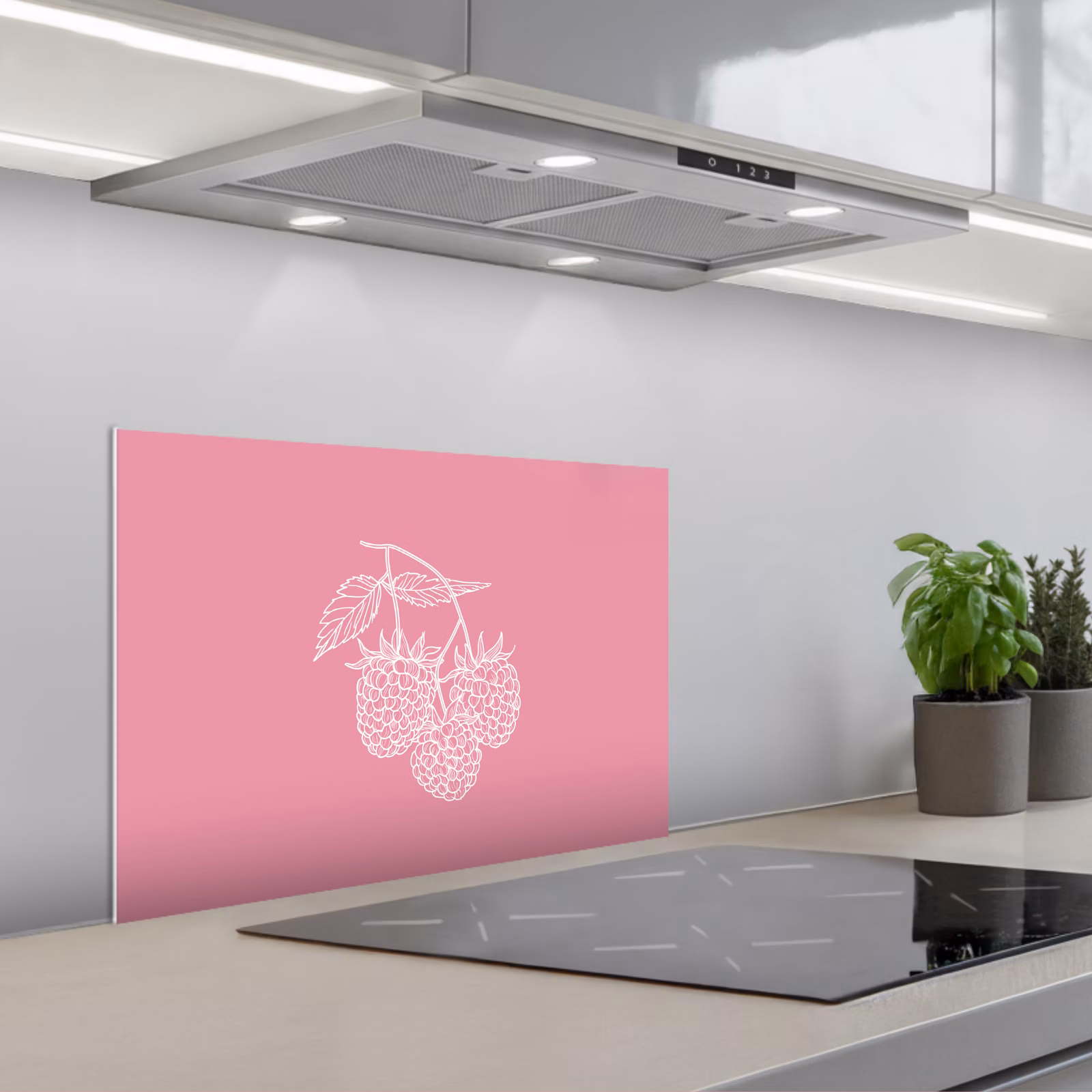 Spatscherm keuken - Frambozen - Steel - Getekend - Roze — 1