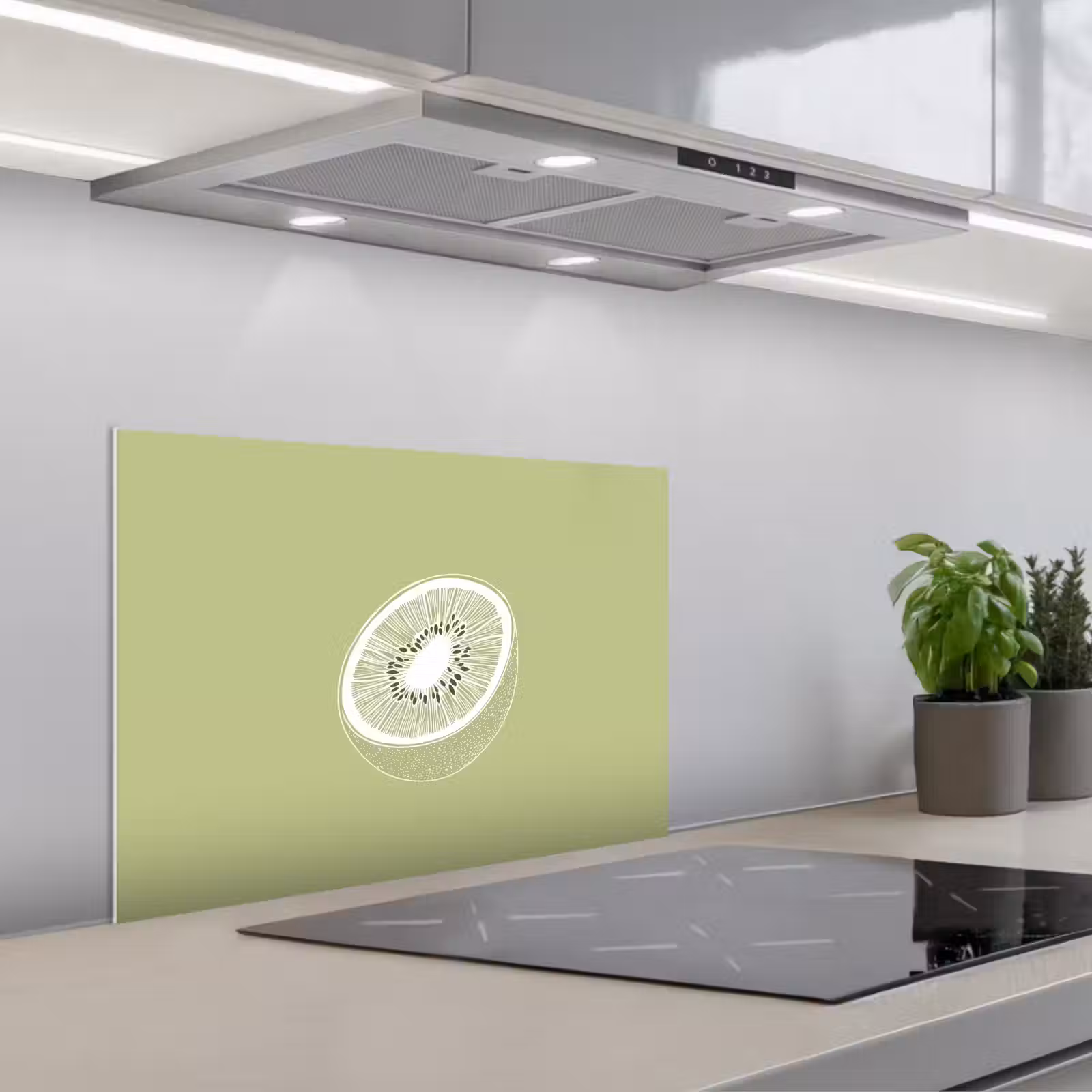 Spatscherm keuken - Kiwi - Lijntekening - Minimalistisch - Groen — 1
