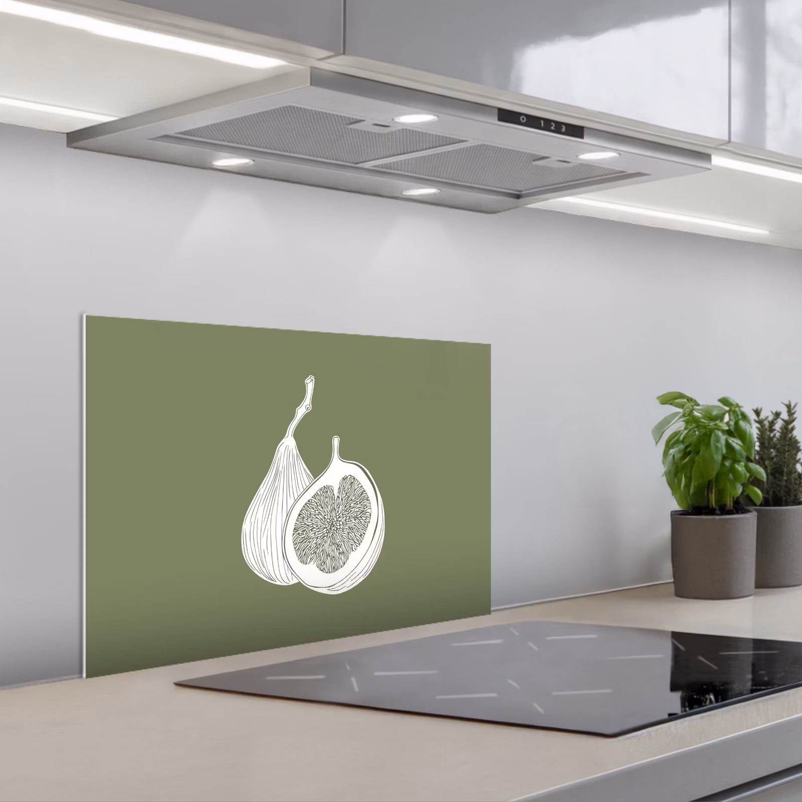 Spatscherm keuken - Vijgen - Minimalistisch - Getekend - Mosgroen — 1
