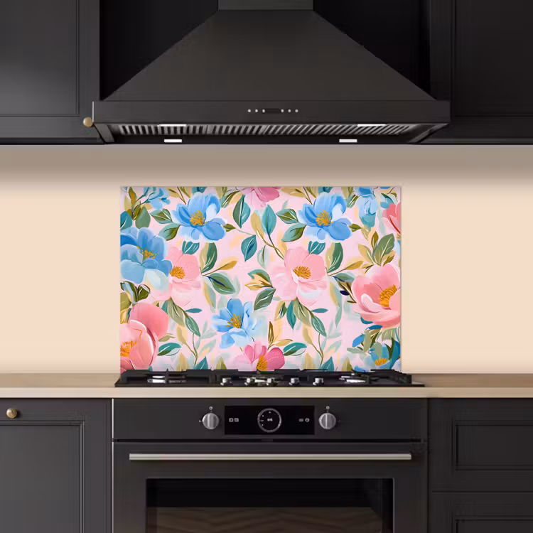 Spatscherm keuken - Blauw - Roze - Bloemen — 5