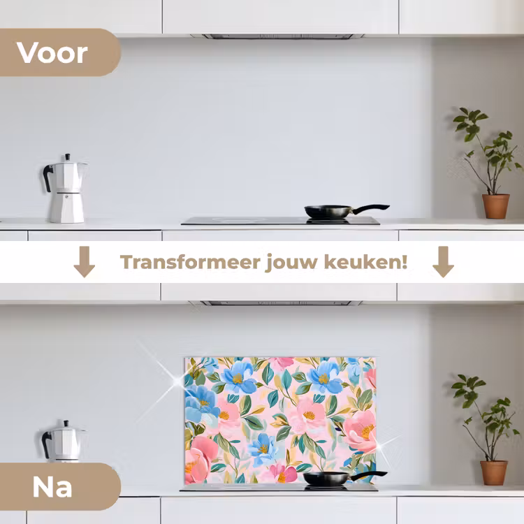 Spatscherm keuken - Blauw - Roze - Bloemen — 7