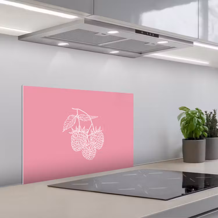 Spatscherm keuken - Frambozen - Steel - Getekend - Roze — 1