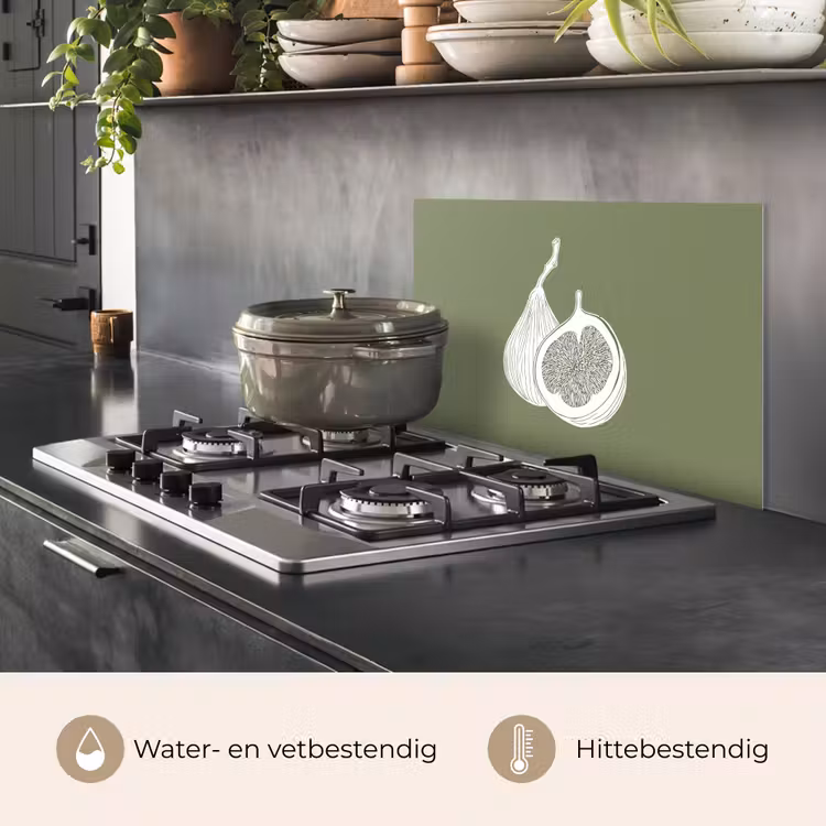 Spatscherm keuken - Vijgen - Minimalistisch - Getekend - Mosgroen — 2