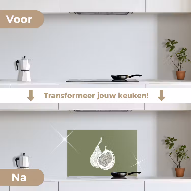 Spatscherm keuken - Vijgen - Minimalistisch - Getekend - Mosgroen — 7