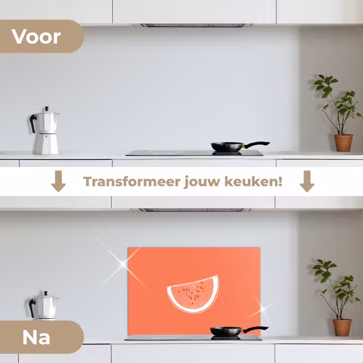Spatscherm keuken - Watermeloen - Lijnen - Koraalrood — 7