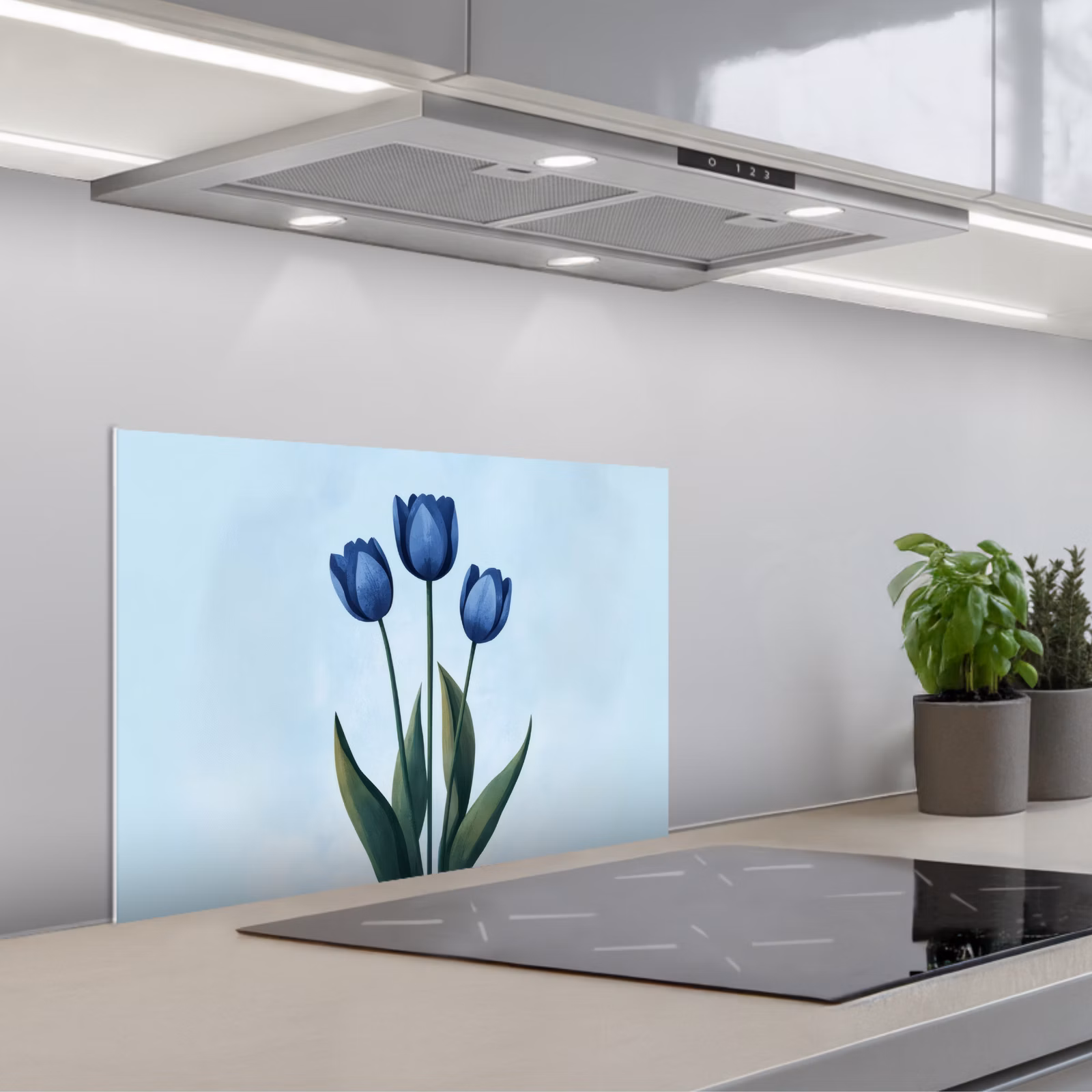 Spatscherm keuken - Tulpen - Blauw - Bladeren — 1