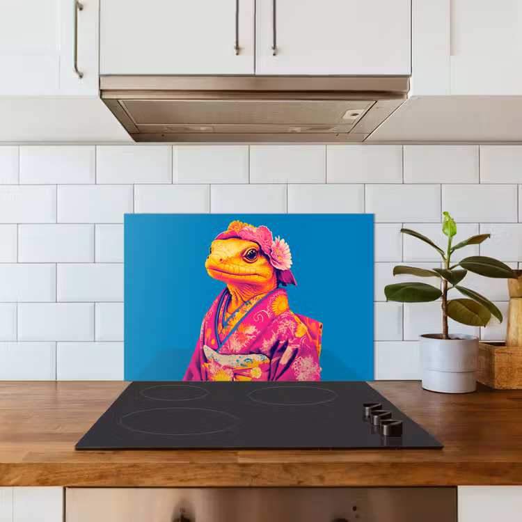 Spatscherm keuken - Bloemenkrans - Hagedis - Kimono - Paars — 3