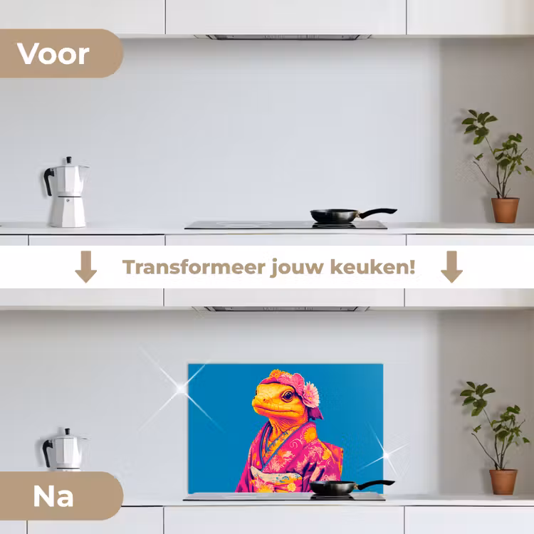 Spatscherm keuken - Bloemenkrans - Hagedis - Kimono - Paars — 7