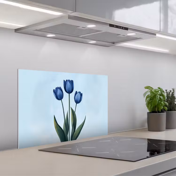 Spatscherm keuken - Tulpen - Blauw - Bladeren — 1