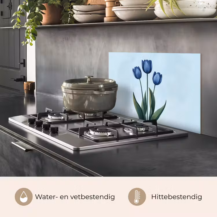 Spatscherm keuken - Tulpen - Blauw - Bladeren — 2