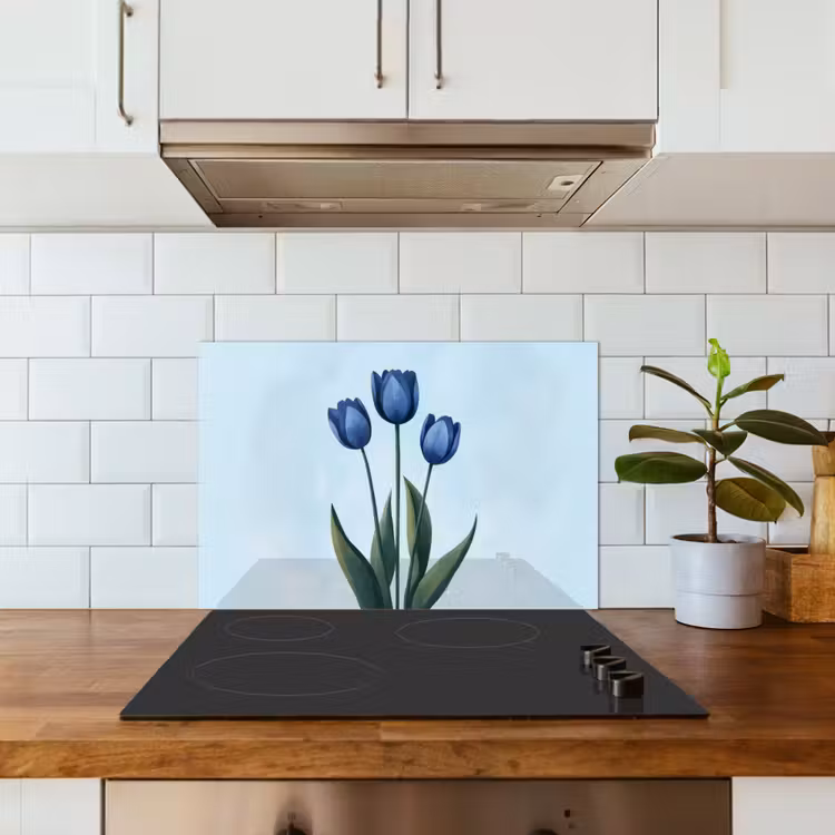 Spatscherm keuken - Tulpen - Blauw - Bladeren — 3