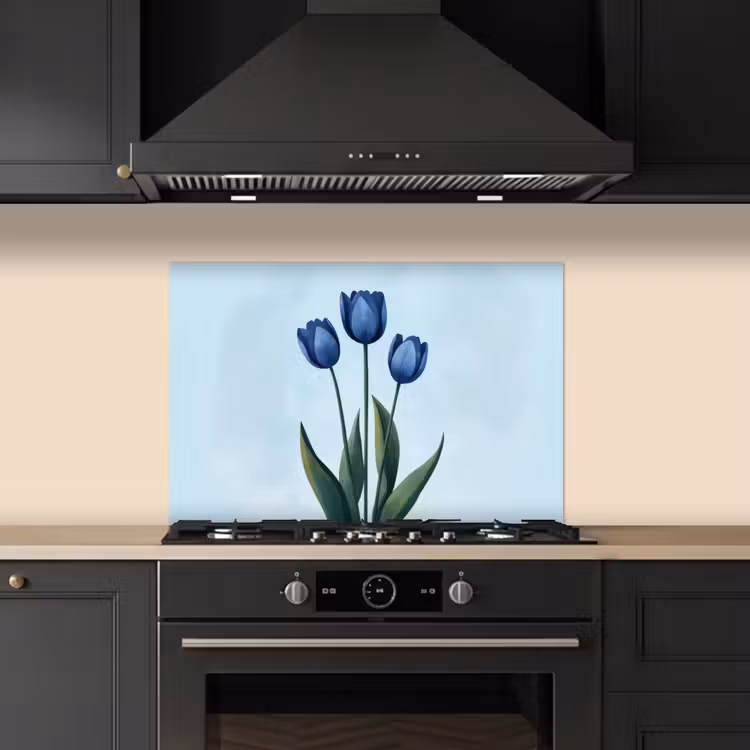 Spatscherm keuken - Tulpen - Blauw - Bladeren — 5
