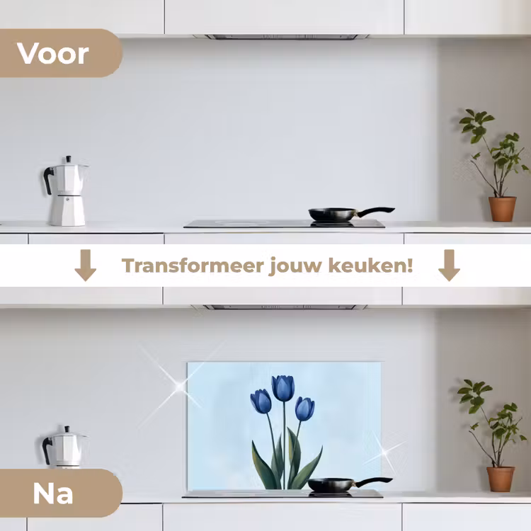 Spatscherm keuken - Tulpen - Blauw - Bladeren — 7