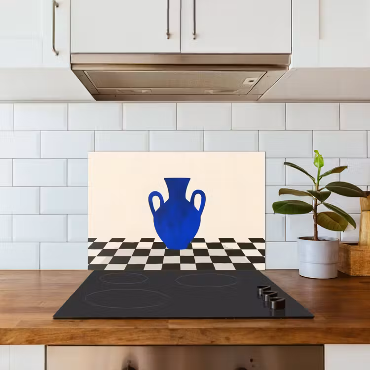 Spatscherm keuken - Vaas - Blauw - Geblokt - Modern — 3