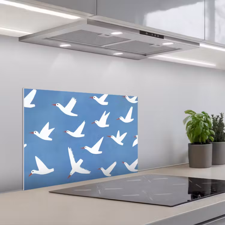 Spatscherm keuken - Vogels - Wit - Patroon — 1