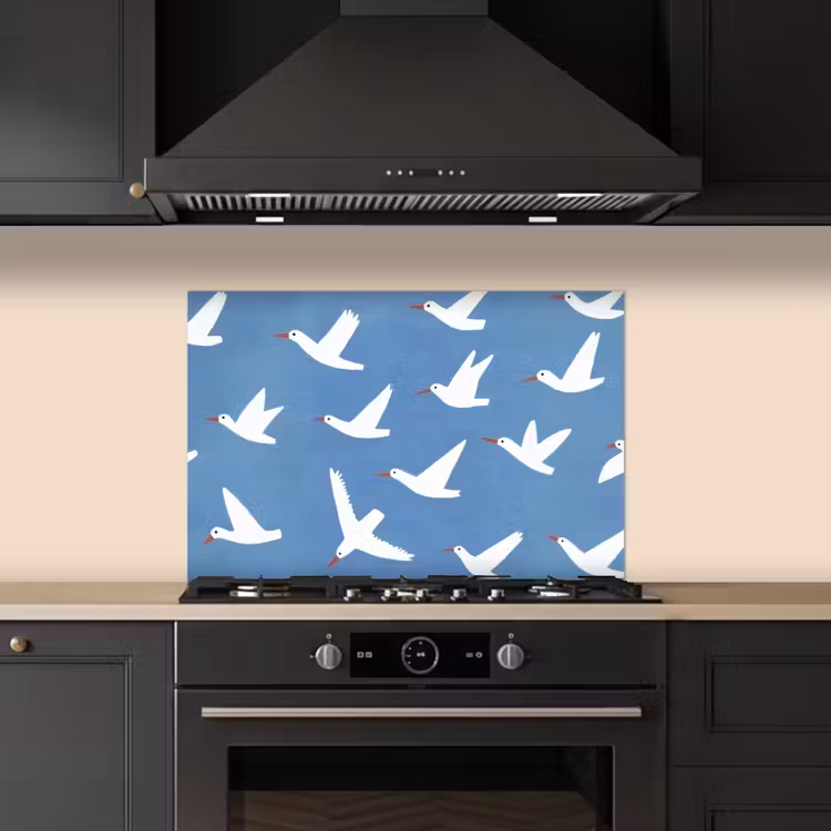 Spatscherm keuken - Vogels - Wit - Patroon — 5