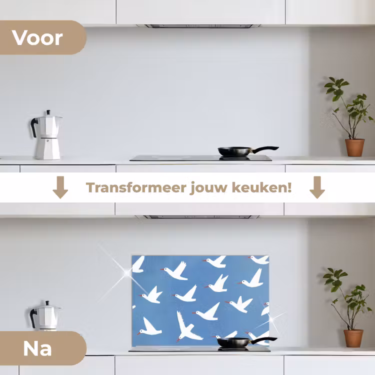 Spatscherm keuken - Vogels - Wit - Patroon — 7