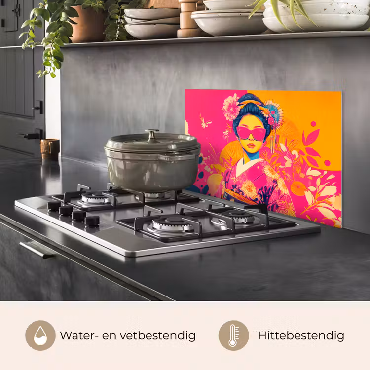 Spatscherm keuken - Vrouw - Zonnebril - Abstract - Oranje — 2
