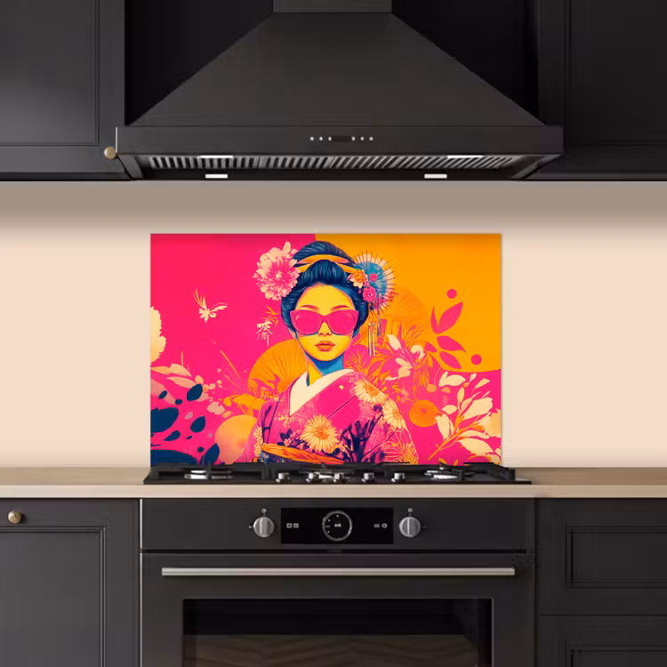 Spatscherm keuken - Vrouw - Zonnebril - Abstract - Oranje — 5