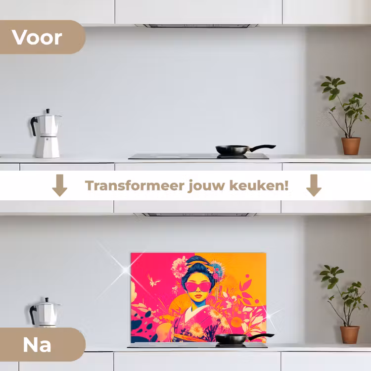 Spatscherm keuken - Vrouw - Zonnebril - Abstract - Oranje — 7