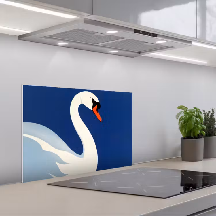 Spatscherm keuken - Zwaan - Wit - Snavel - Illustratie — 1