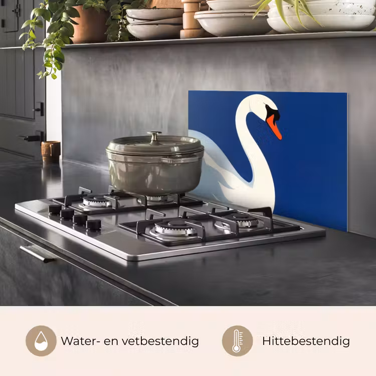 Spatscherm keuken - Zwaan - Wit - Snavel - Illustratie — 2