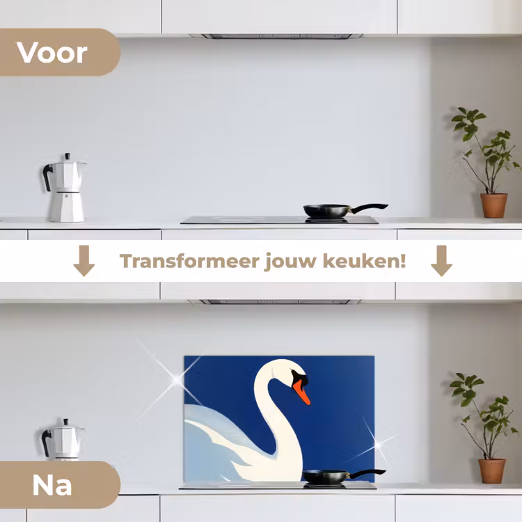 Spatscherm keuken - Zwaan - Wit - Snavel - Illustratie — 7