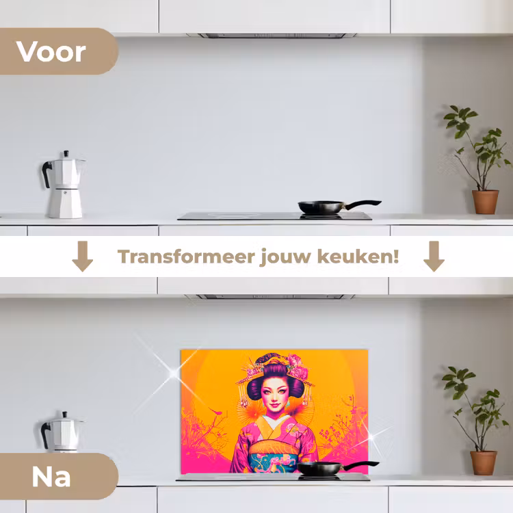 Spatscherm keuken - Bloemen - Vrouw - Kimono - Roze — 7