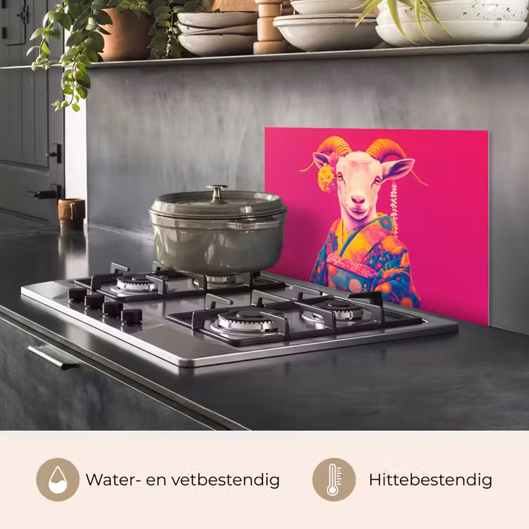 Spatscherm keuken - Geit - Hoorns - Kimono - Kleurrijk — 2