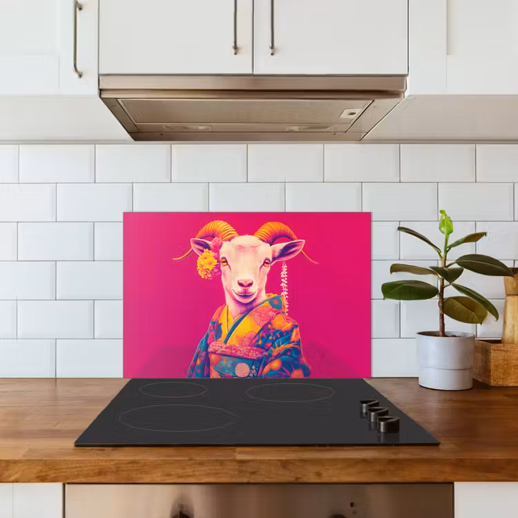 Spatscherm keuken - Geit - Hoorns - Kimono - Kleurrijk — 3