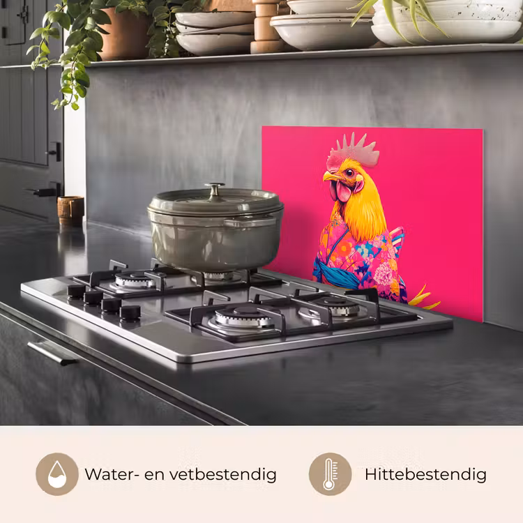 Spatscherm keuken - Haan - Kleurrijk - Kimono - Roze — 2