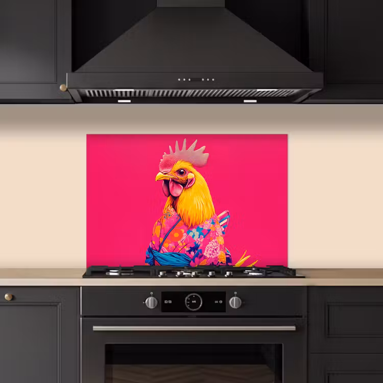 Spatscherm keuken - Haan - Kleurrijk - Kimono - Roze — 5