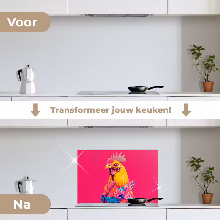 Spatscherm keuken - Haan - Kleurrijk - Kimono - Roze — 7